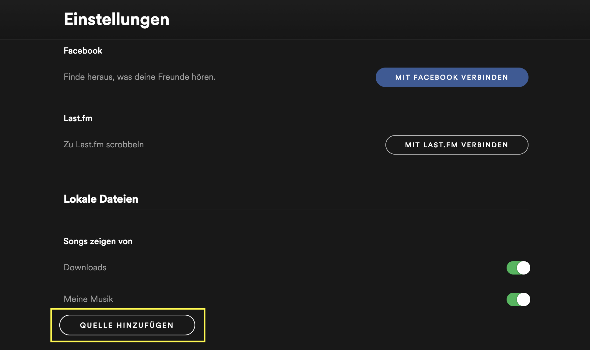 Screenshot der Spotify Einstellungen