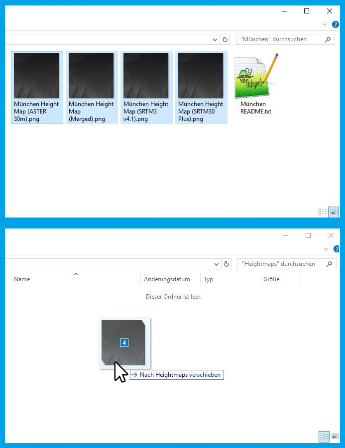 Heightmaps werden in den Heightmap Ordner verschoben
