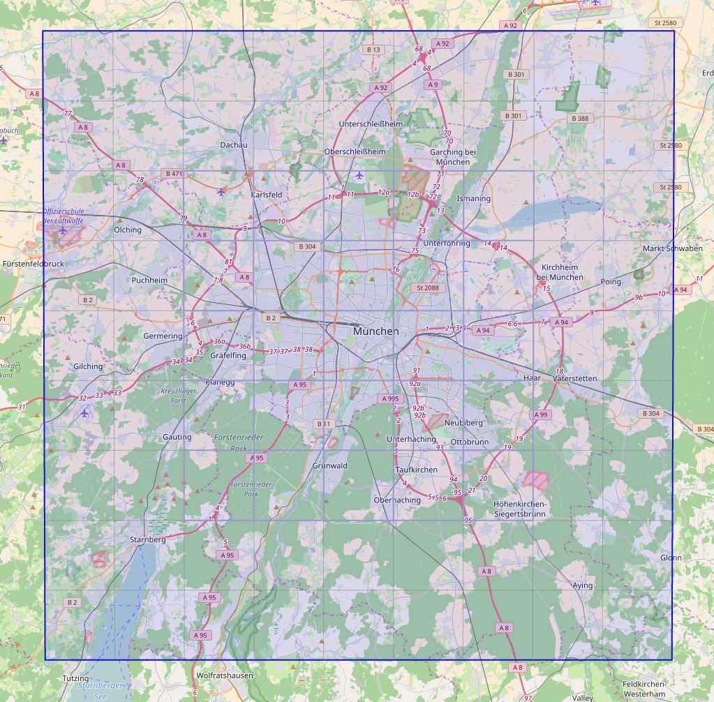 Kartenraster über München