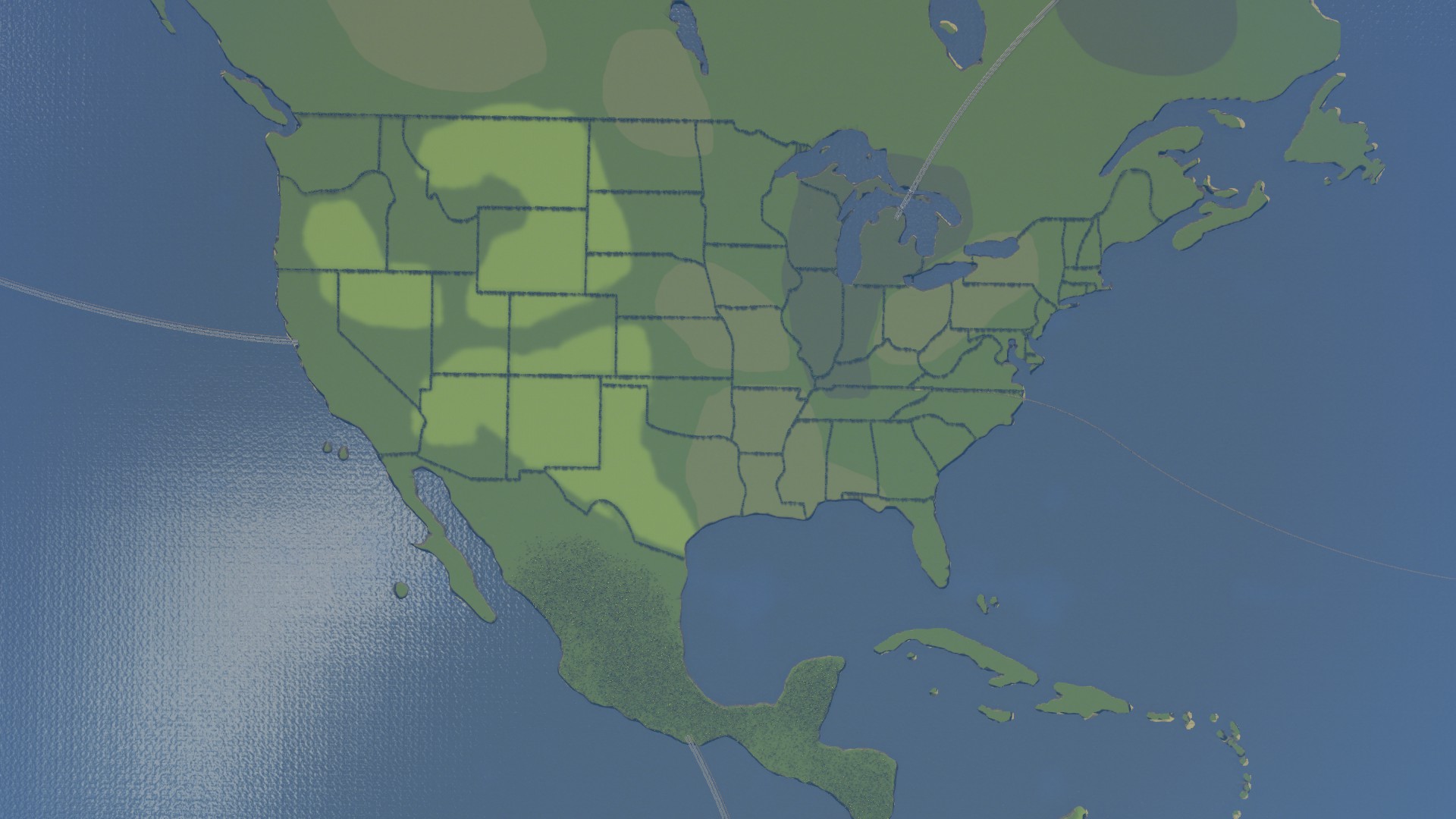 Karte der USA erstellt im Map Editor von Cities: Skylines.