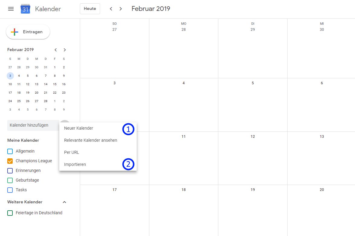 Neuen Kalender Importieren in Google Kalender