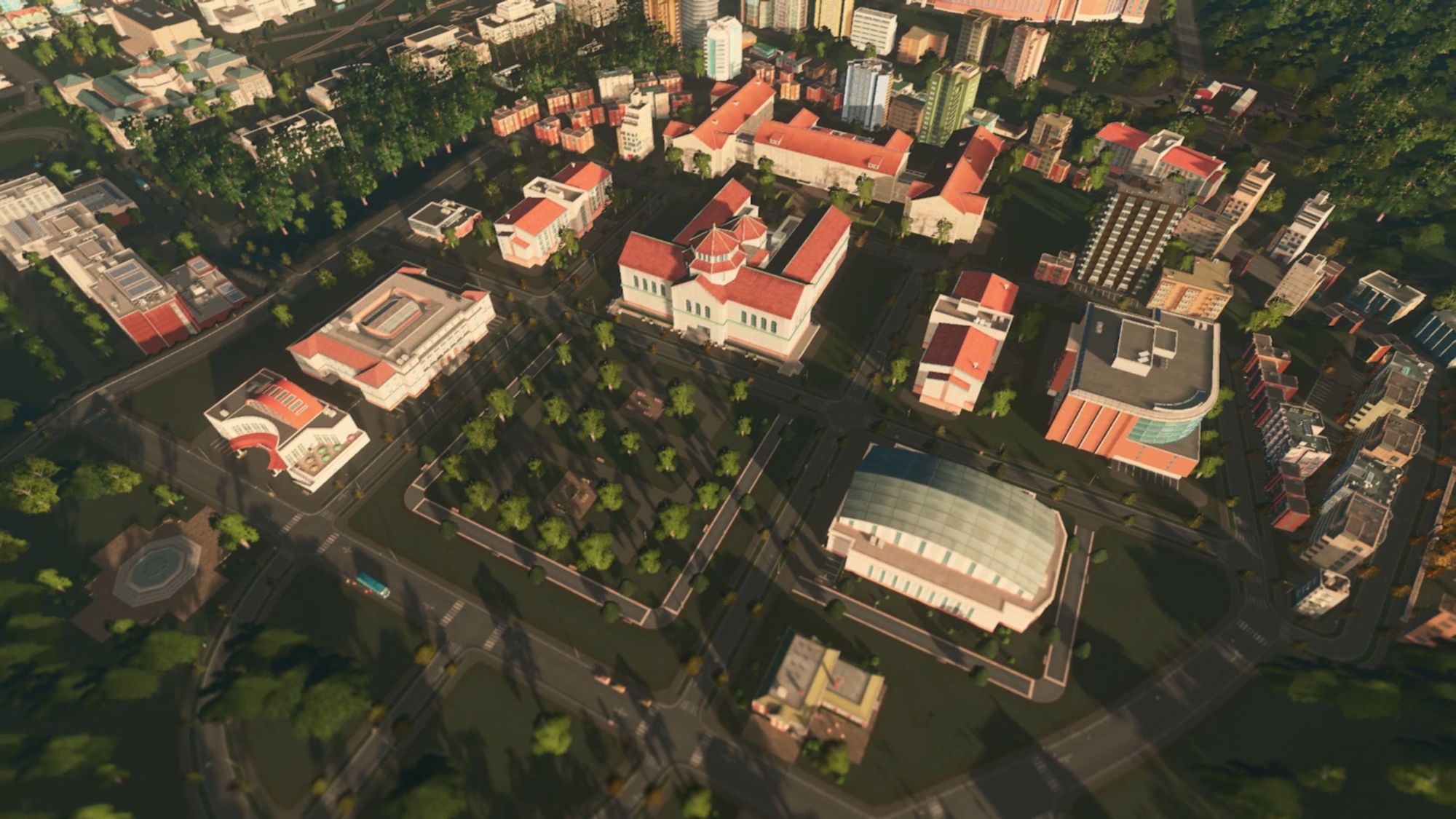 Campusgelände in Cities: Skylines.