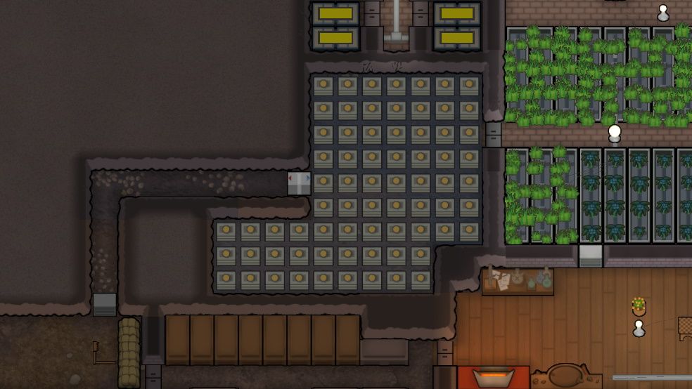 Kühlschrank in RimWorld voller einfacher Mahlzeiten.