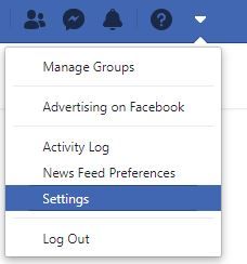 Dropdown Menü zu den Facebook Einstellungen.