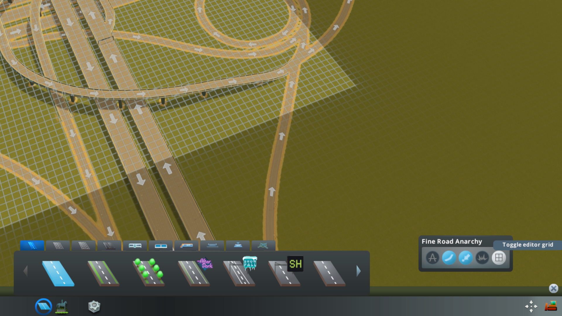 Toggle Editor Grid im Asset Editor mit Fine Road Anarchy.