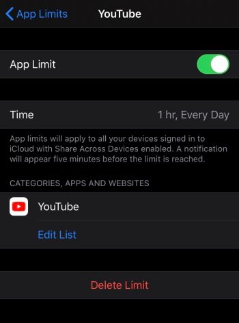 App Zeitlimit für YouTube beim iPhone