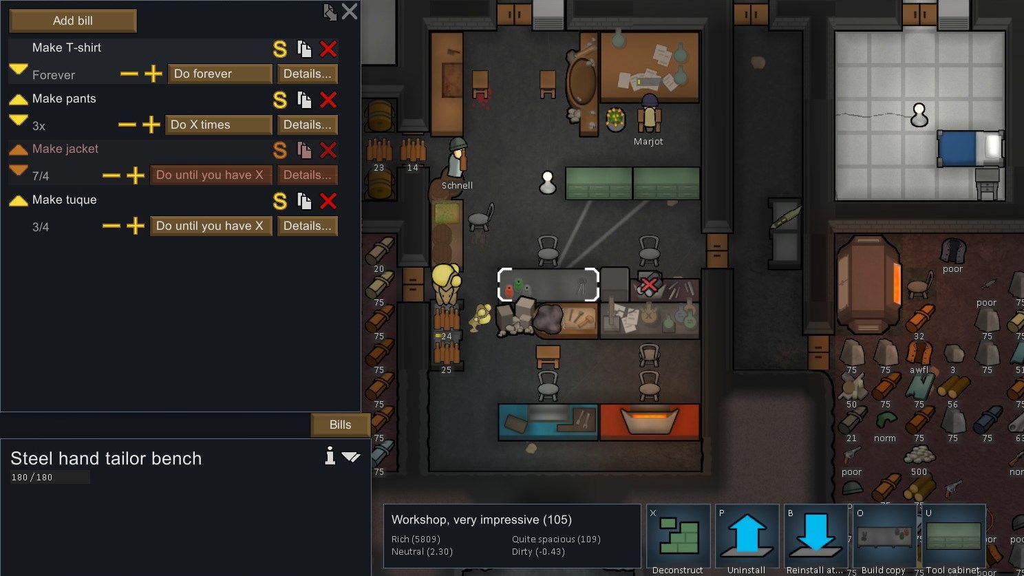 Nähtisch in einer Werkstatt in RimWorld.