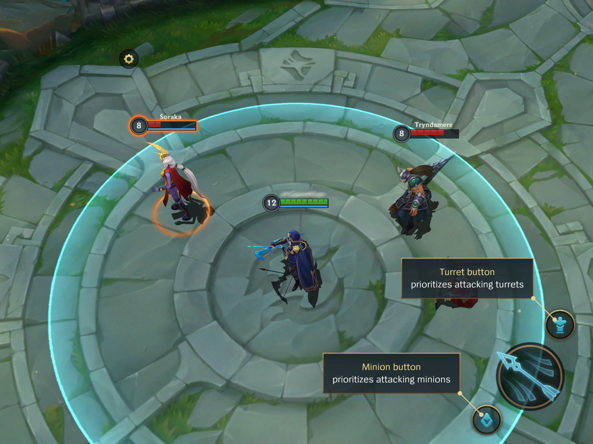 Vasallen und Turm Schalter im Trainingsmodus in League of Legends Wild Rift