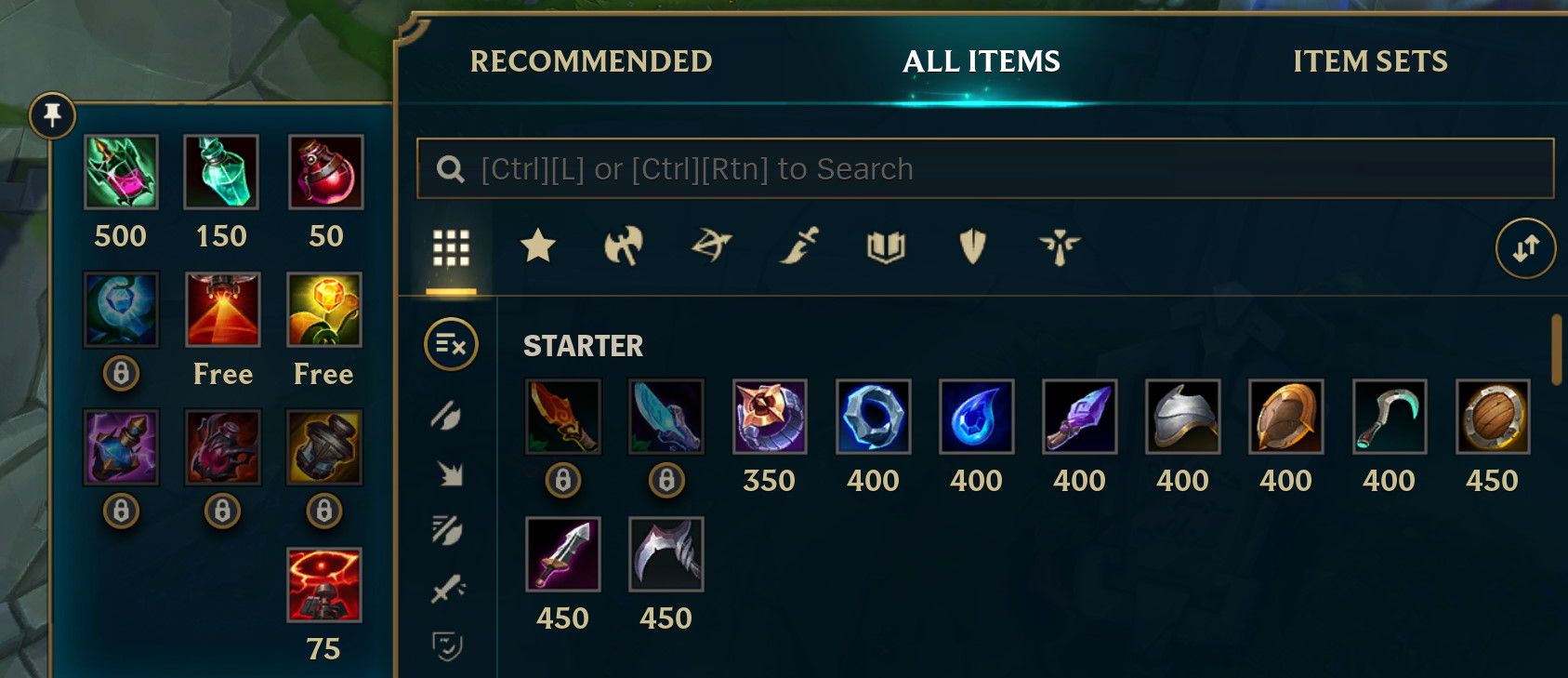 Starter Items im Shop von League of Legends inklusive Tränke.