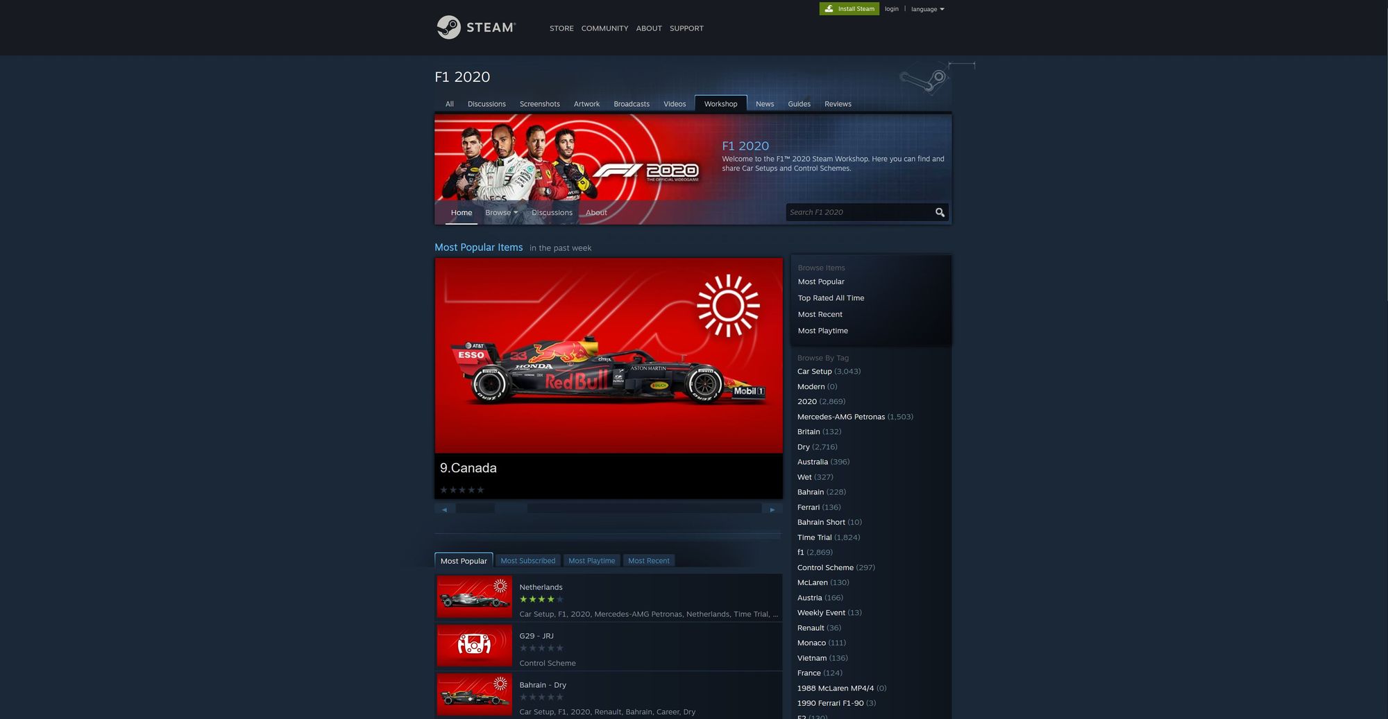 F1 Game Steam Workshop Übersicht der Setups