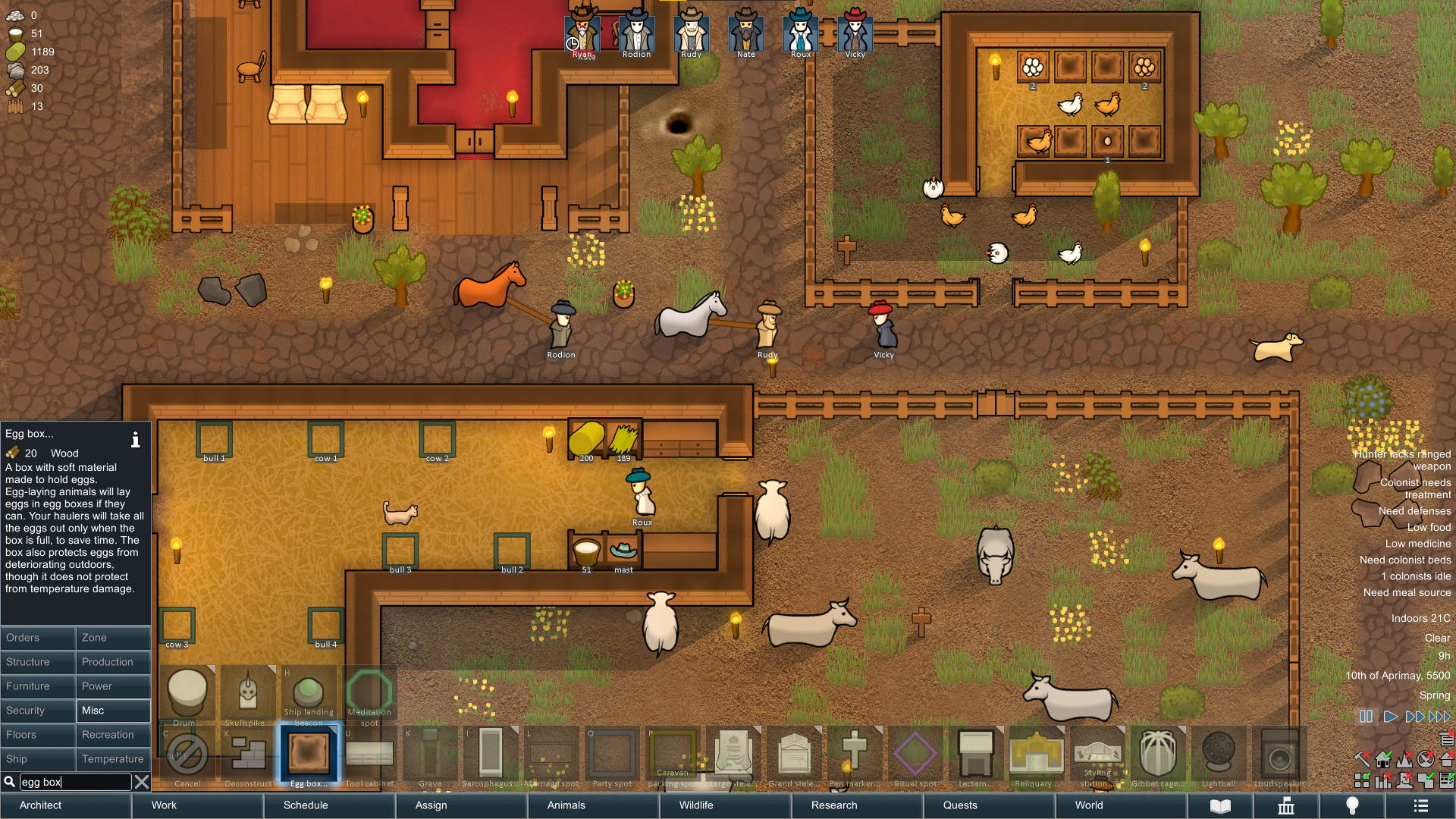 Ställe und Gehege für Tiere in Version 1.3 von RimWorld