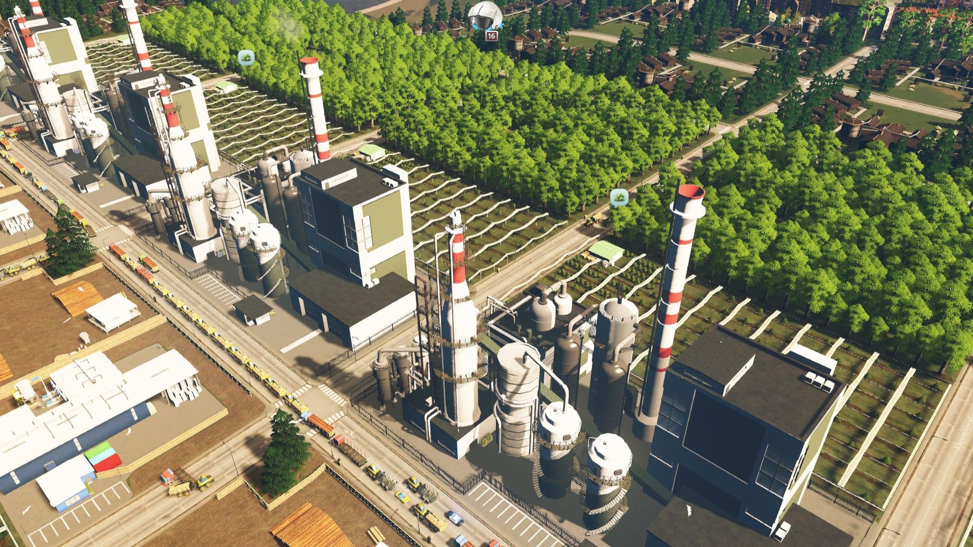 Pulp mills in a forest industry in Cities: Skylines